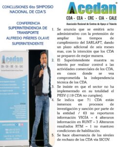 CONCLUSIONES VI SIMPOSIO NACIONAL DE CDA´S – CONFERENCIA SUPERINTENDENCIA DE TRANSPORTE ALFREDO PIÑERES OLAVE SUPERINTENDETE