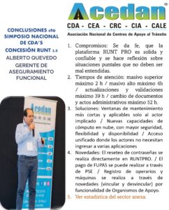 CONCLUSIONES VI SIMPOSIO NACIONAL DE CDA´S – CONCESIÓN RUNT – ALBERTO QUEVEDO